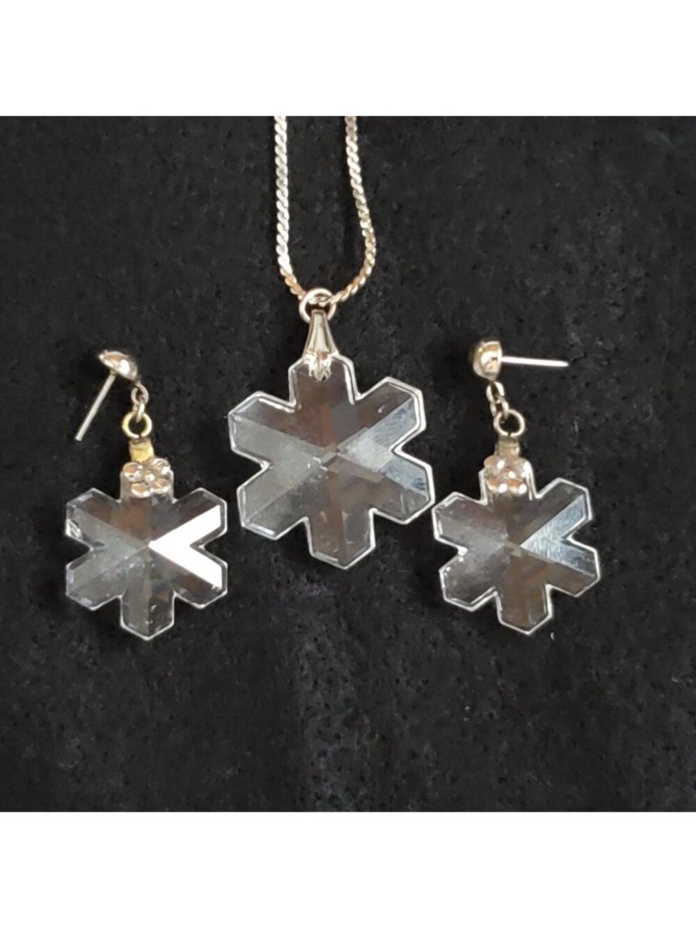 Vintage Crystal Snowflake Earring Pendant Set 7/8" 3/4"